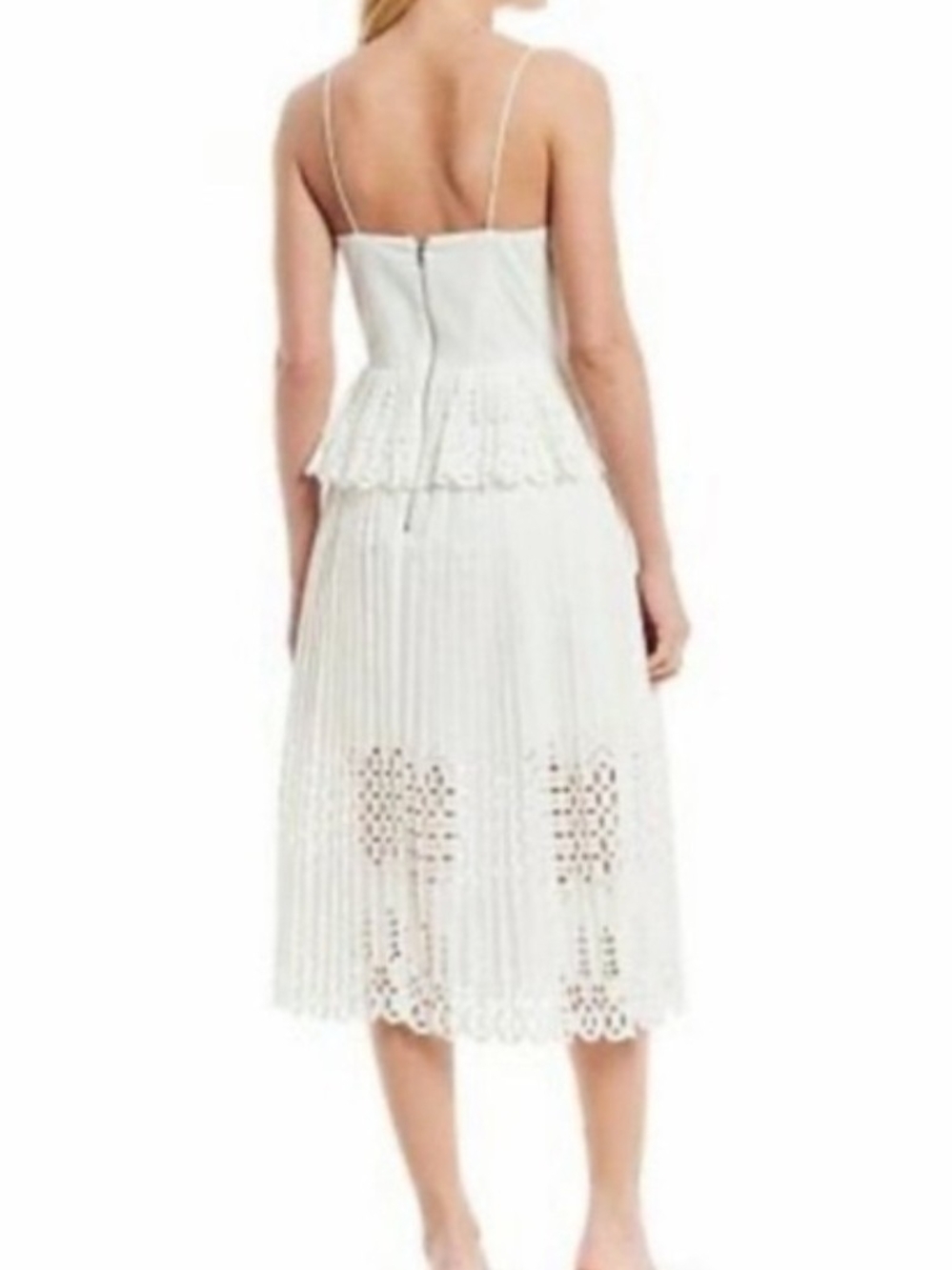 Gianni Bini White Eyelet Midi Dress with Spaghetti Straps Size 4 P2P 16 - Picture 2 of 12